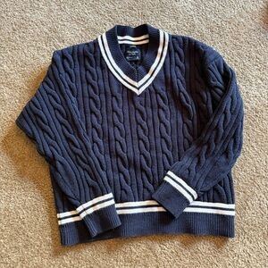 Abercrombie & Fitch unisex oversized preppy navy blue cable knit neck sweater